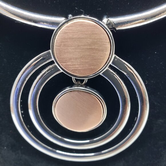 Stunning Silver-Tone Statement Necklace for Women – Polished Dual Plate & Hoop - Picture 7 of 9